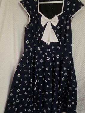 Womens  Navy Nautical Bow Dress - White Bow Accent